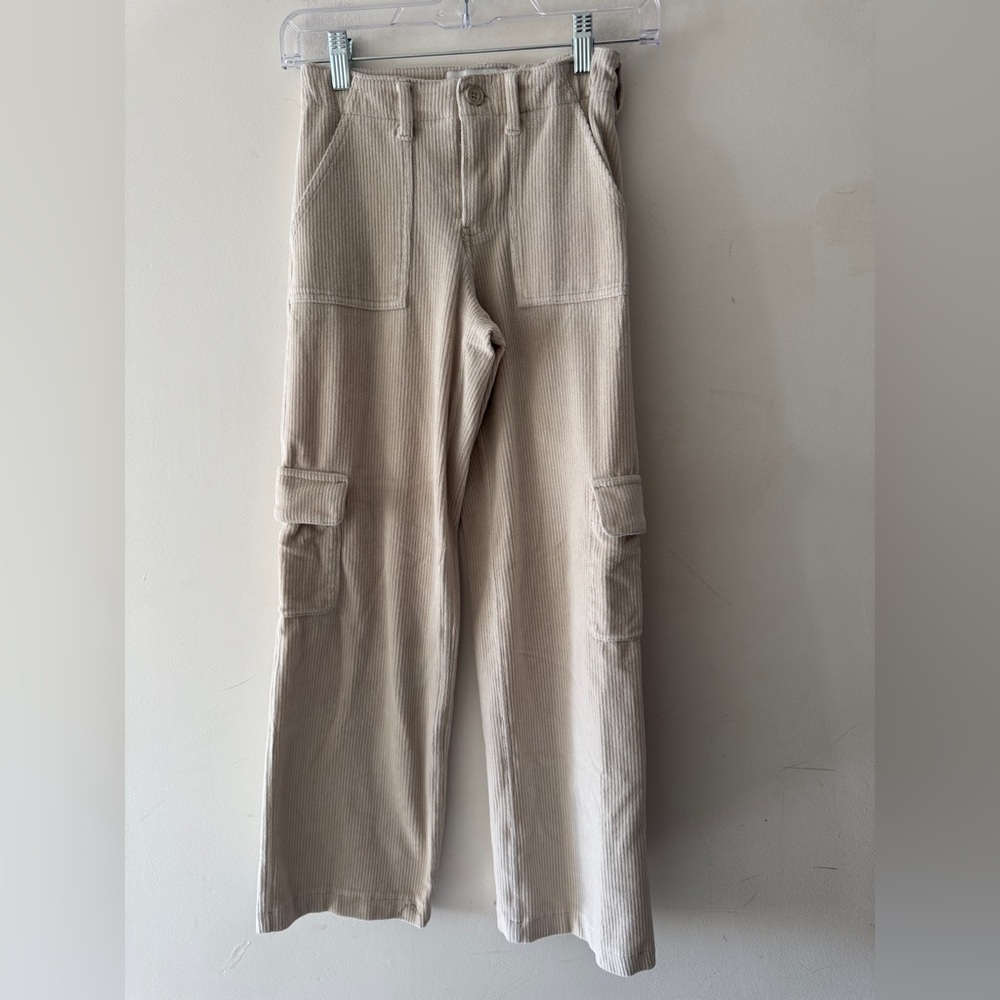 Abercrombie Kids Cream Corduroy High Rise Wide‎ Leg Pants Long